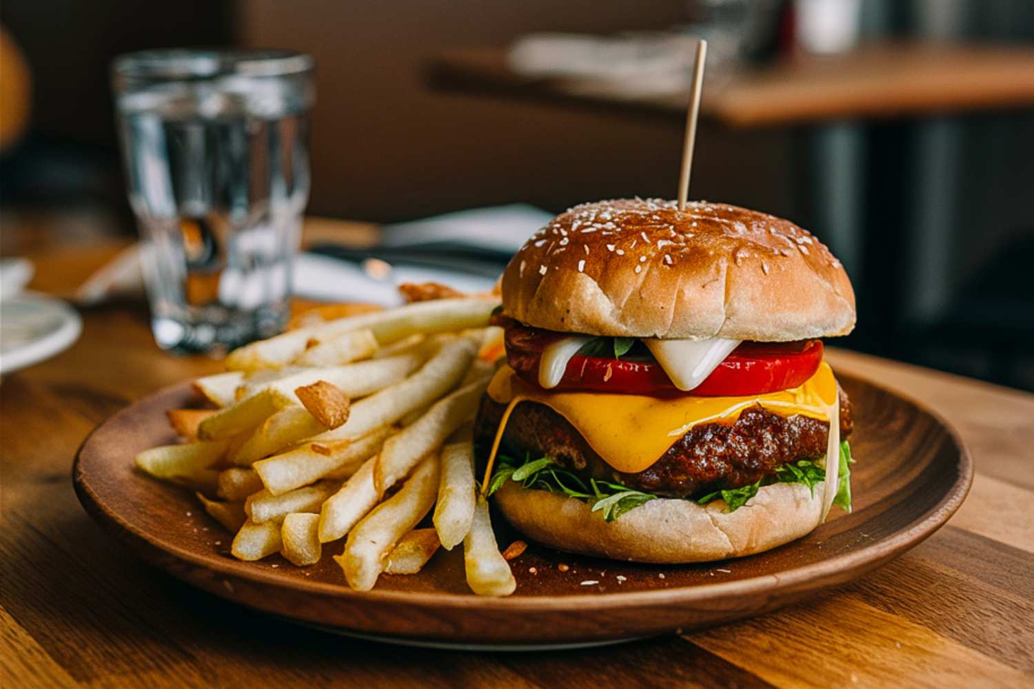 A plate of fries and a burger